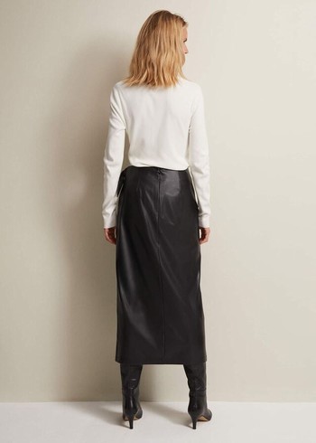 Phase Eight Noha Faux Leather Wrap Skirts Black Australia | QP9401578